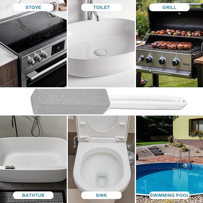Herda 2 Packs Toilet Pumice Stone with Long Handle, Pumice Stick Removes Hard Water Ring, Calcium Deposits, Rust Buildup, pumice stone for Cleaning Stove, Bathtub, Grill, Swimming Pool, Sink