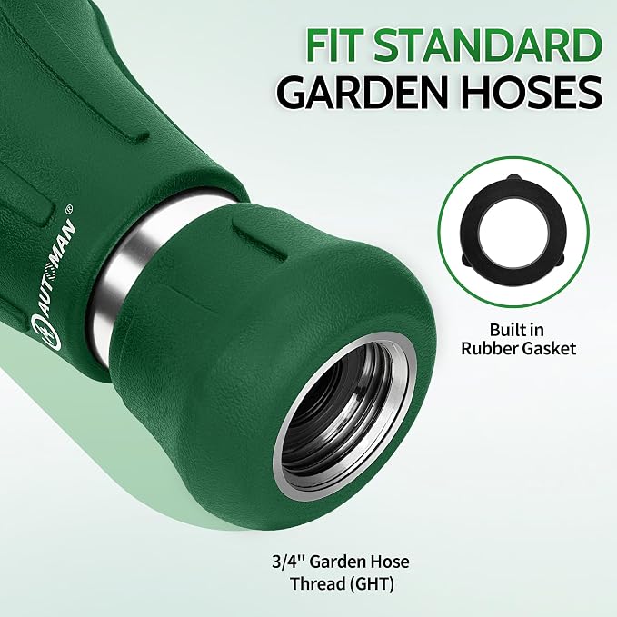 AUTOMAN Garden Hose Nozzle Heavy Duty, 2 Pack Fireman Hose Nozzle, High Pressure Water Hose Sprayer Nozzle, Adjustable Spray Nozzles for Washing Car, Cleaning Ground, Watering Plants, Dark Green
