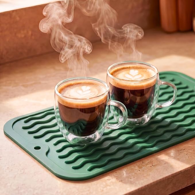 MicoYang Silicone Dish Drying Mat for Multiple Usage,Easy clean,Eco-friendly,Heat-resistant Silicone Mat for Kitchen Counter or Sink,Refrigerator or Drawer Liner Green S 12 inches x 6 inches