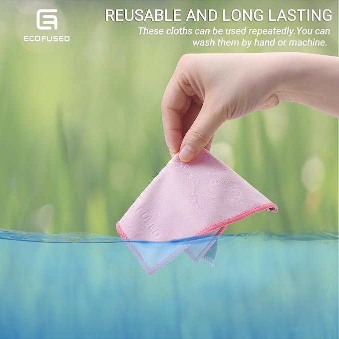 Eco-Fused Microfiber Cleaning Cloths Double-Sided - 5 Pack - 6.6 x 6.2 inch - Microfiber and Suede Cloth for Smartphones, LCD TV, Tablets, Laptop Screens, Camera Lenses (Pink)