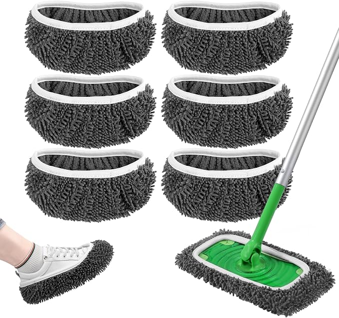6 Pack Reusable Wet Refills Compatible with Swiffer Sweeper Mop | Washable Microfiber Chenille Mop Pads, Dry Sweeping Cloths & Wet Mopping Cloths for Household Cleaning (Mop is not Included)