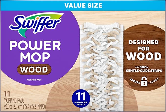 Swiffer PowerMop Wood Mopping Pad Refills for Floor Cleaning, 11 Count