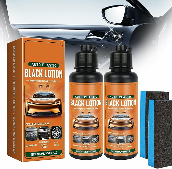 Auto Plastic Black Lotion, Black Lotion Auto Plastic, Plastic Restorer for Cars, Auto Plastic Black Lotion, Can Restore the Luster of Faded Plastics and Rubbers (2PCS)