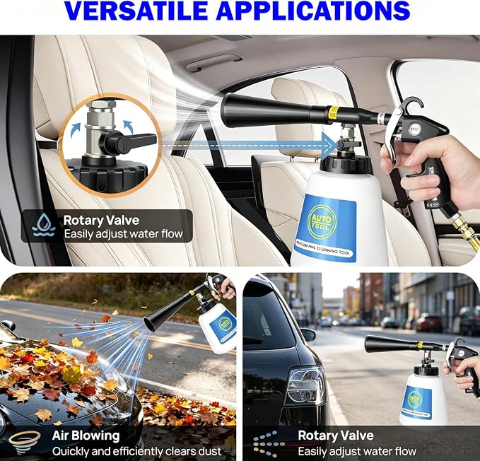 Car Cleaning Gun, Tornado Car Cleaning Gun, High-Pressure Air Blow Gun with Brass Nozzle &1L Liquid Bottle-Metal Dump Tube Works with Air Compressor for Deep Cleaning Interiors, Dirt & Dust Removal
