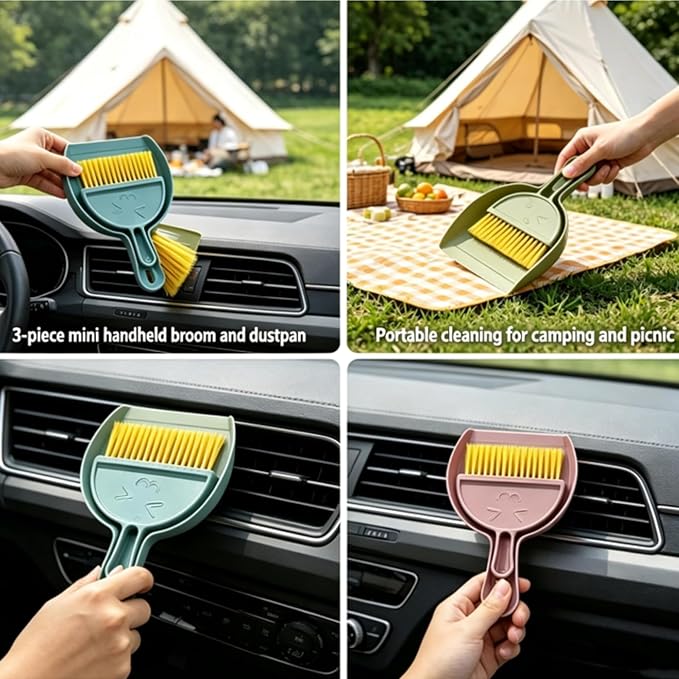 3PCS Hand Broom and Dustpan Set Mini Household Cleaning Tool Small Broom and Dustpan Set Soft Bristle Dust Pan and Brush Set for Home, Car, Table and Kids Cleaning