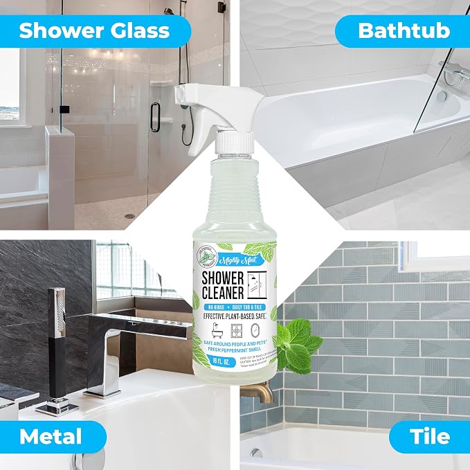 Mighty Mint Daily Shower Cleaner Spray – No Rinse, No Scrub Solution for Glass, Tile & Grout – Plant Based Formula with Peppermint Scent - 16 oz.