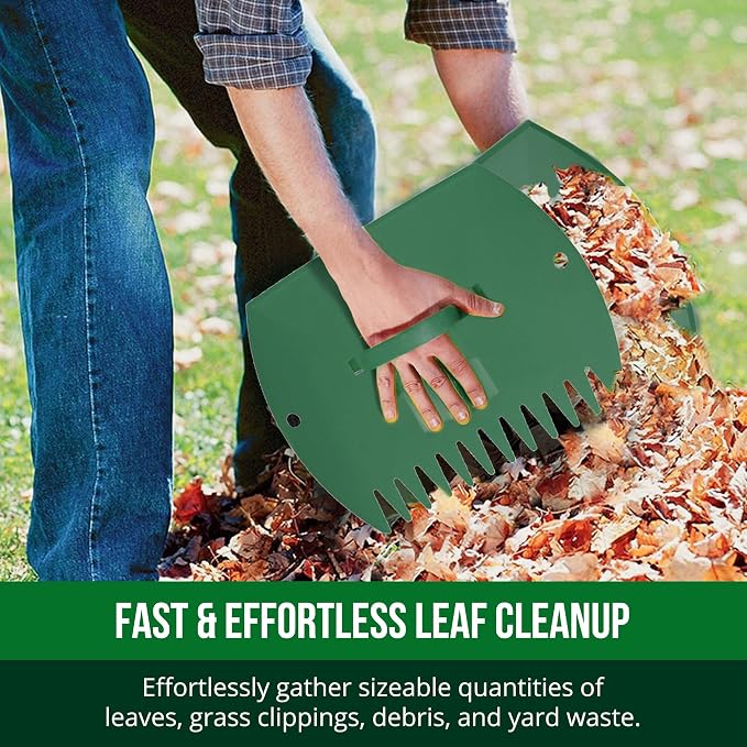 GardenHOME Leaf Scoops Hand Rakes, Large Leaf Grabbers for Yard Work and Garden Use, Clear and Collect Garden Rake, Leaf Scooper and Claws for Leaves, Lawn Debris, and Trash Cleanup, Green