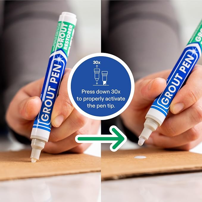 Grout Pen Light Grey Tile Grout Paint Marker - Wide 15mm Tip (20ml) | Waterproof Grout Line Refresher for Kitchen & Bathroom, Colorant and Sealer Pens for Cleaner Looking Grout Lines - Light Grey