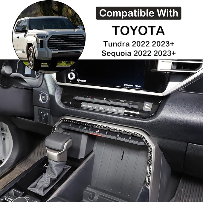 Aunginsy Car Center Control Warning Light Outer Frame Decorative Sticker Fit Toyot@a Tundra/Sequoia 2022-2024 Carbon Fiber Gear Box Shift Panel Protect Strip Cover Trim Sticker Interior Accessories