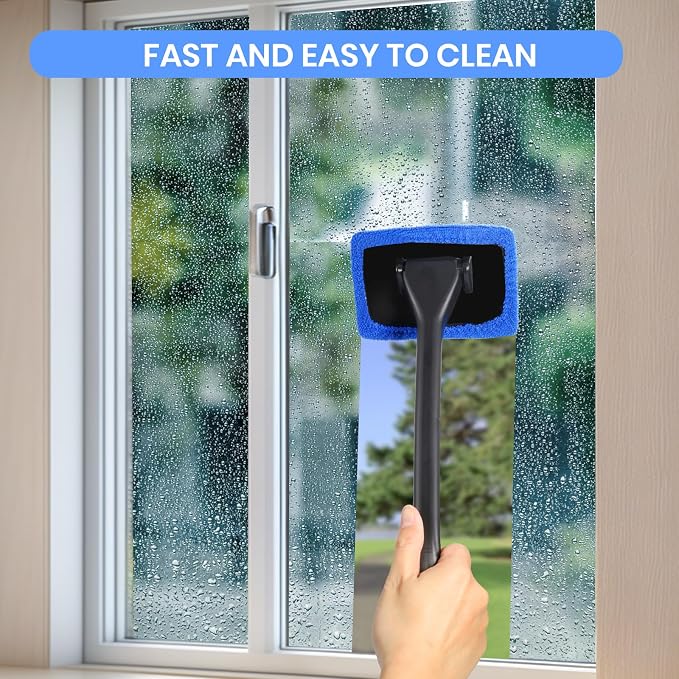 6PCS Windshield Cleaning Tool Car Window Cleaner with 5 Reusable and Washable Microfiber Pads and Extendable Handle Auto Inside Glass Wiper Kit Green (Blue)