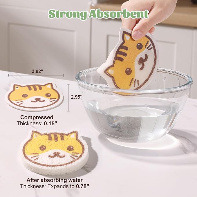 JOYMOOP Cartoon Kitchen Sponge, Non-Scratch Sponges for Dishes, Natural Cellulose Sponges for Cleaning, Reusable Sponge for Household Cleaning - 18 Pcs Mixed Pattern (Kitten, Doggy and Piggy)