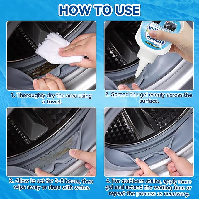 Mold Stain Cleaner Gel, 8 Fl oz Powerful Mold and Mildew Stain Remover with Brush Applicator for Sink, Shower, Caulk, Tile Washing Machine Gasket, Bathroom Grout and Front Loader Seal