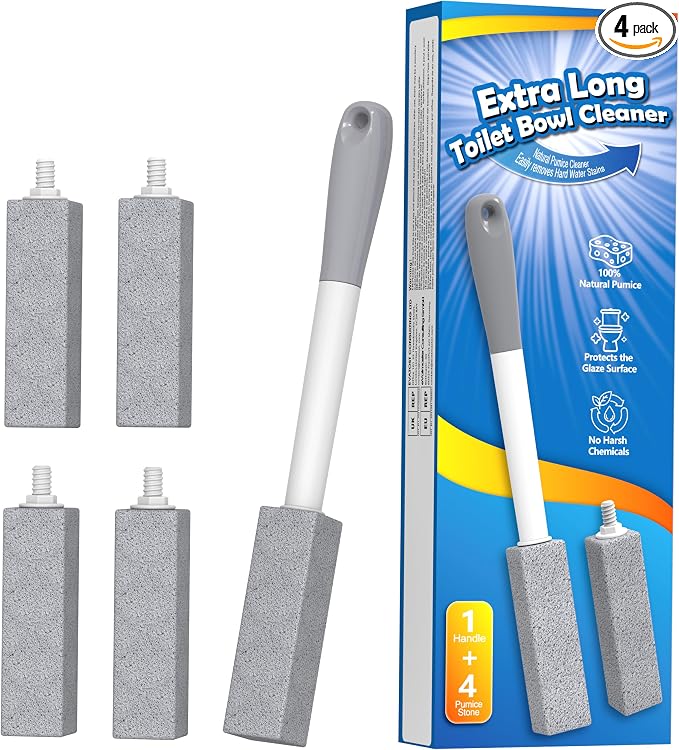 4 Pack Pumice Stone Toilet Bowl Cleaner Long Handle Replaceable Heads