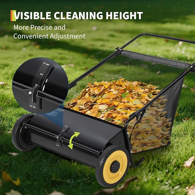 Garvee 21 Inch Push Lawn Sweeper, Leaf & Grass Collector, Strong Rubber Wheels & Heavy Duty Thickened Steel Durable to Use with Large 3.5 Cu. ft Hopper Bag, 4 Spinning Brushes