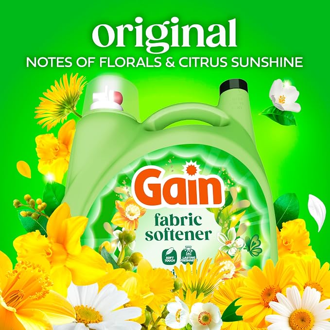 Gain, Liquid Laundry Fabric Softener, Laundry Conditioner, Long Lasting Scent, Softens, Freshness, Helps with Static & Wrinkles, Original Scent, 140 fl oz (Packaging May Vary)