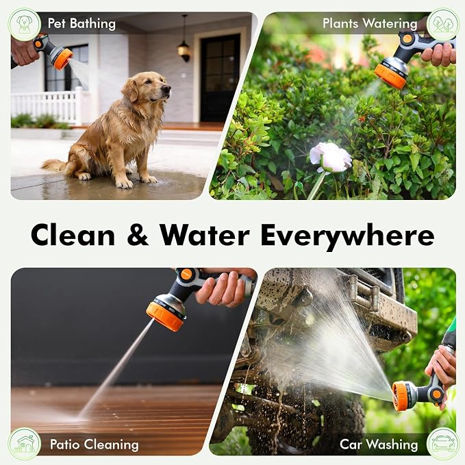 RESTMO 10-in-1 Water Hose Nozzle, Garden Hose Sprayer for Outdoor | 10 Spray Patterns, Lightweight, Thumb Control for Flow Adjustment, Ideal for Watering Plants & Lawns, Cars & Pets, Orange