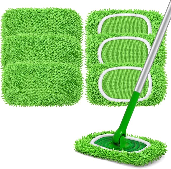 Reusable Microfiber Chenille Mop Pads for Swiffer Sweeper Mop | Washable Chenille Mop Pads, Dry Sweeping Cloths & Wet Mopping Cloths for Household Cleaning, 6 Pack (Mop is not Included)