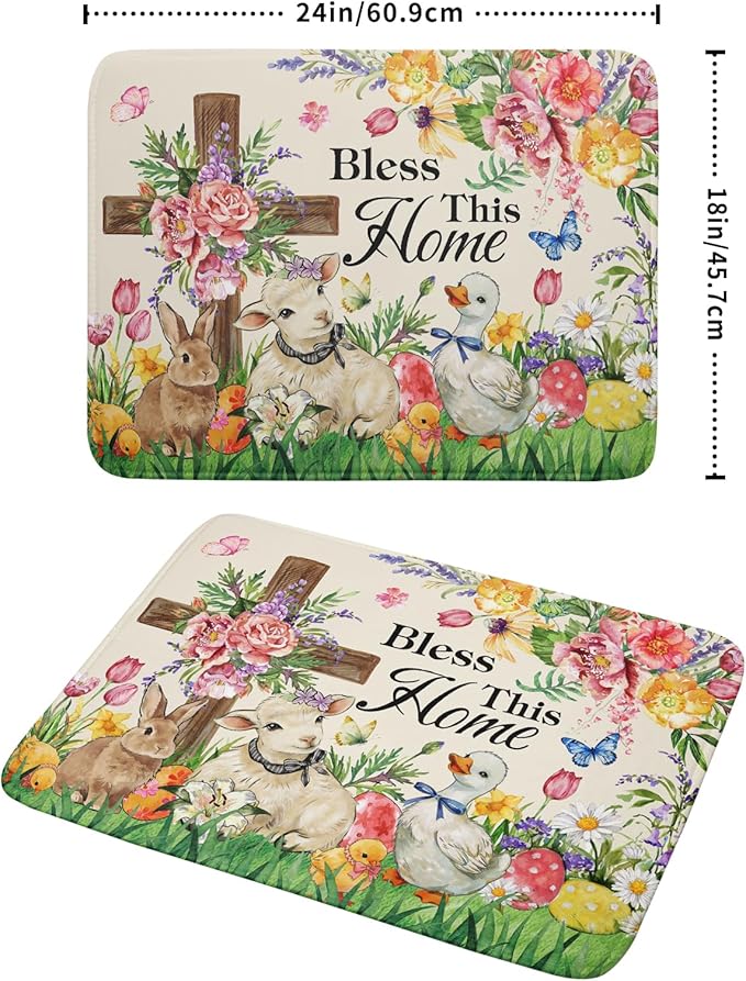 Easter Farmhouse Dish Drying Mat Funny Animal Microfiber Dish Pad for Kitchen Counter Large 18 X24 In