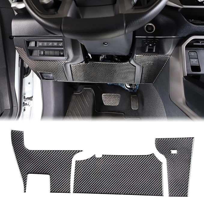 Aunginsy Car Driver's Lower Knee Pad Panel Trim Sticker Compatible with Toyota Tundra/Sequoia 2022 2023 2024 Pickup Truck Real Carbon Fiber Decorative Sticker Protection Cover Interior Accessories