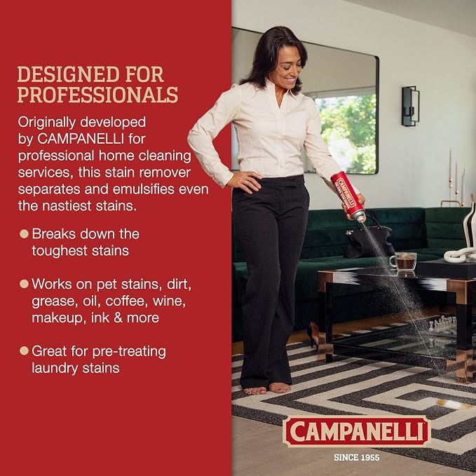 CAMPANELLI Pro Series Carpet & Upholstery Stain Remover Spray, 2 Pack, 18Oz | Cleaner for Pet Stains, Food Spills, Rugs, Coffee, Wine and Odors with Convenient Point-and-spray Formula.