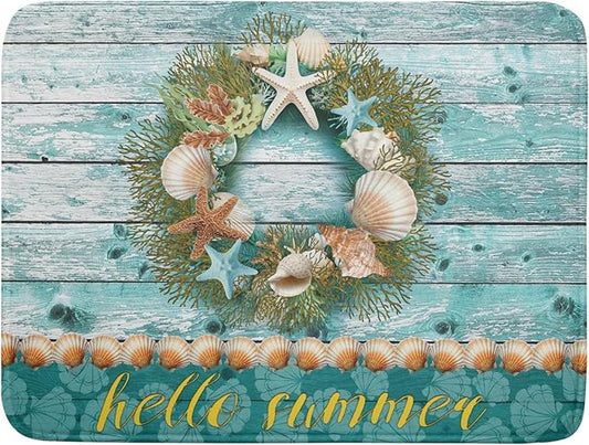 Coastal Wreath Dish Drying Mat 18x24 inch Starfish Shell Absorbent Microfiber Dish Rack Mats Drainer Pad Kitchen Countertop Accessories