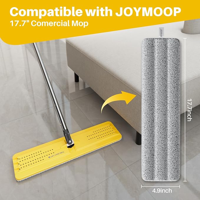 JOYMOOP Microfiber Replacement Pads for 17.7" Flat Mop System, Washable Reusable Mop Refills, Grey and Stripe, Pack of 4 for Floor Cleaning