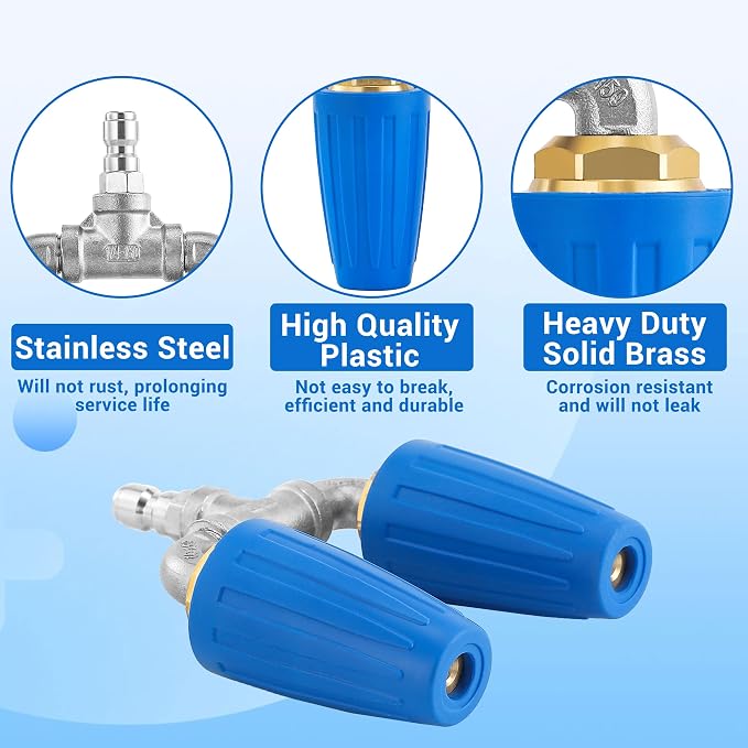 Dual Turbo Nozzle Pressure Washer, 1/4" Quick Connector, 4000 PSI | Twin 360° rotating spray for hard surfaces; 2.0 orifice, 4-6 GPM, 140°F/60°C