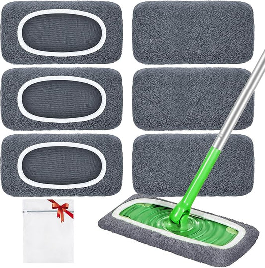 Reusable Dry Sweeping Cloths Microfiber Wet Pads Refill Compatible with Swiffer Sweeper Mop, Machine Washable Sweeping Mop Pads for Use on All Sealed Floors - Stone, Hardwood, Laminate & Tile (6 Grey)