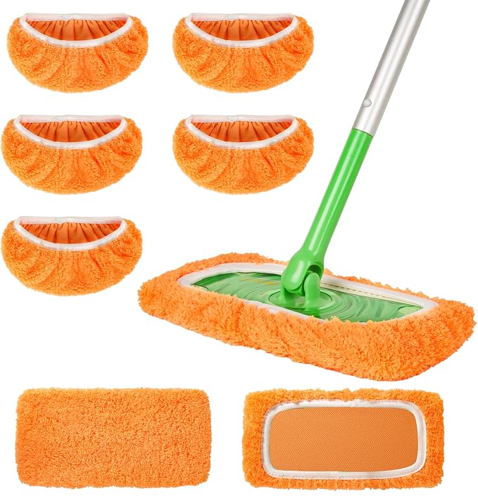 AmaVins 5 Pack Reusable Microfiber Mop Pads Compatible with Swiffer Sweeper, Wet and Dry Flat Cover, Washable Pads for Surface/Hardwood Floor Cleaning (Mop is Not Included)