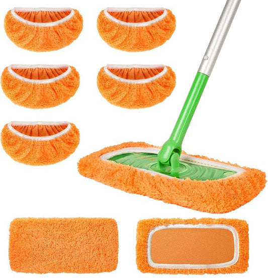 AmaVins 5 Pack Reusable Microfiber Mop Pads Compatible with Swiffer Sweeper, Wet and Dry Flat Cover, Washable Pads for Surface/Hardwood Floor Cleaning (Mop is Not Included)