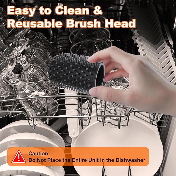 Electric Grill Brush – 2600mAh Rechargeable Outdoor Grill Cleaner, 2-Speed Adjustable (Up to 1000 RPM), 2 Replacement Heads, with LED Light, for BBQ Grates/Camping Stoves (Orange)