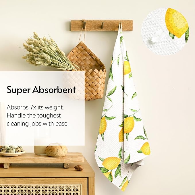 Eulnars Kitchen Towels, Premium Dish Towels for Kitchen Drying, 18" x 30" Microfiber Kitchen Towel Set, Quick Dry Tea Towels, Watercolor Lemon Series, 2-Pack