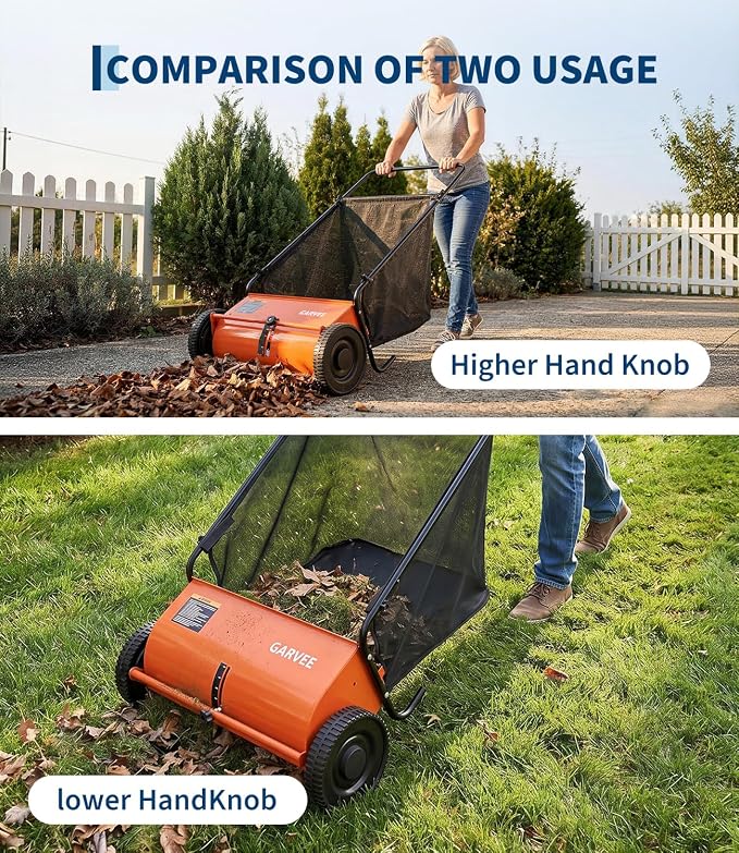 26 Inch Push Lawn Sweeper, Garden Lawn Sweeper Leaf and Grass Collector with 7 Cu.ft Mesh Bag, Adjustable Brush Height and 4 Spinning PP Brushes, Yard Sweeper for Leaves Grass Cleanup | with 7 Cu.ft Mesh Bag, Adjustable Brush Height and 4 Spinning PP B...