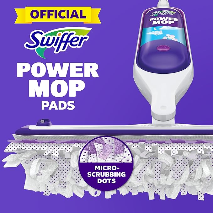 Swiffer PowerMop Multi-Surface Mopping Pad Refills for Floor Cleaning, Microfiber, 11 Count, White/Purple