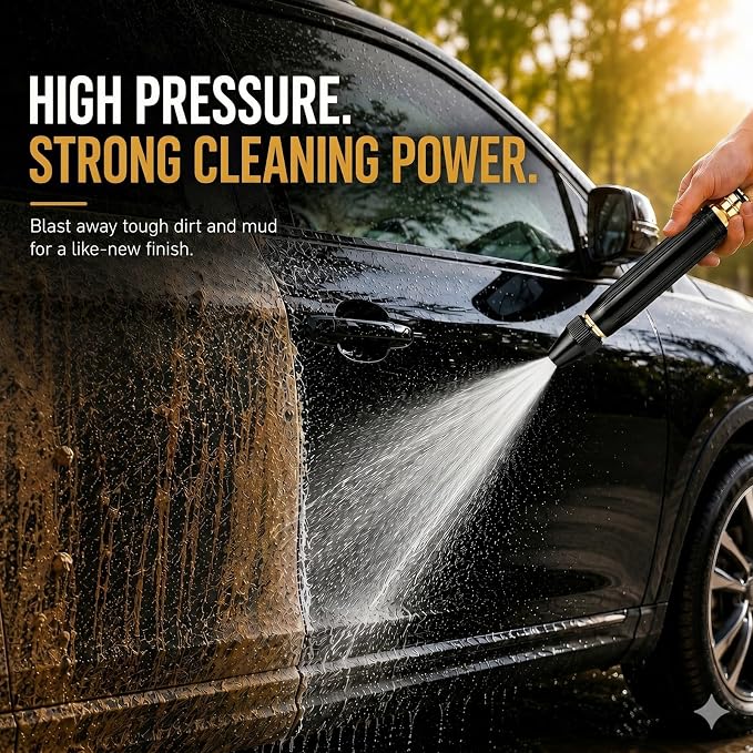 High Pressure Hose Nozzle, Full Metal Hose Sprayer with Adjustable Spray | Heavy duty construction with powerful water flow for car washing, garden watering, patio cleaning and outdoor tasks.