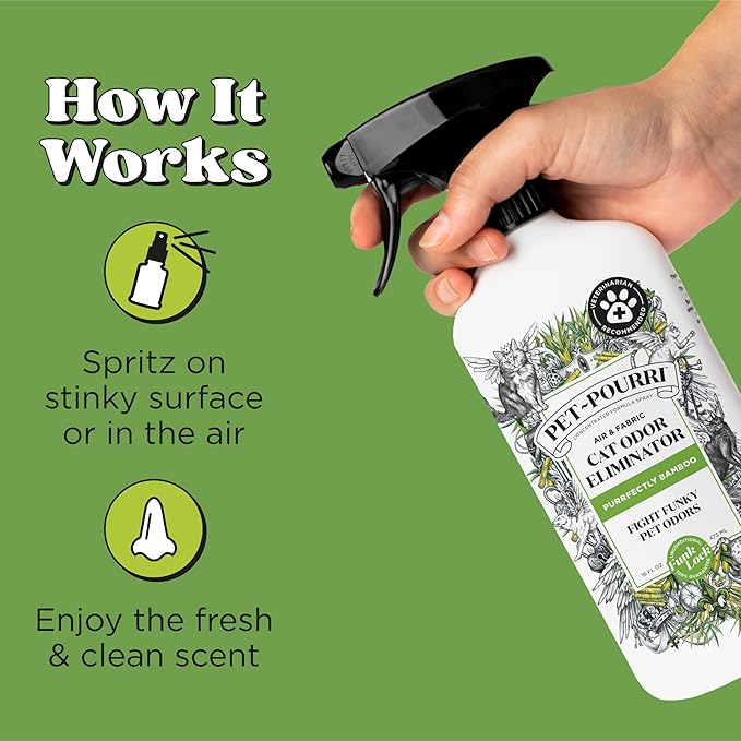 Pet-Pourri Smell Ya Litter Cat Litter Deodorizer Spray, Purrfectly Bamboo 3.4 Fl Oz, Up to 170 Uses, Pet Odor Remover with Essential Oils for Air, Carpet, Urine, Vet Recommended, Bergamot Bamboo Scent