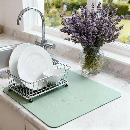 Dish Drying Mat Super Absorbent – 16" x 18" Coffee Mat for Countertops – Non-Slip Drying Mat for Kitchen Counter – Easy to Clean Water Absorbent Mat – Quick Dry Dish Mats (Sage)