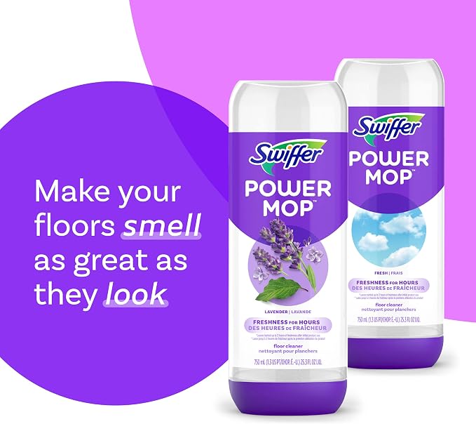 Swiffer Power Mop Refill Solution, Floor Cleaner for Mopping Tile, Vinyl, Laminate, Wood in Home, Bathroom, Kitchen, All Purpose Multi-Surface Solution for Floor Cleaning, Lavender Scent, 50.6oz