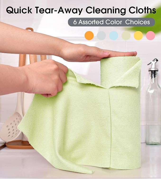 KitchLife Microfiber Cleaning Cloth Roll - Tear-Away Reusable Microfiber Paper Towels, Lint-Free, Washable, 20 Sheets for Kitchen, Car, Dishes, and Sensitive Surfaces (Light Green)
