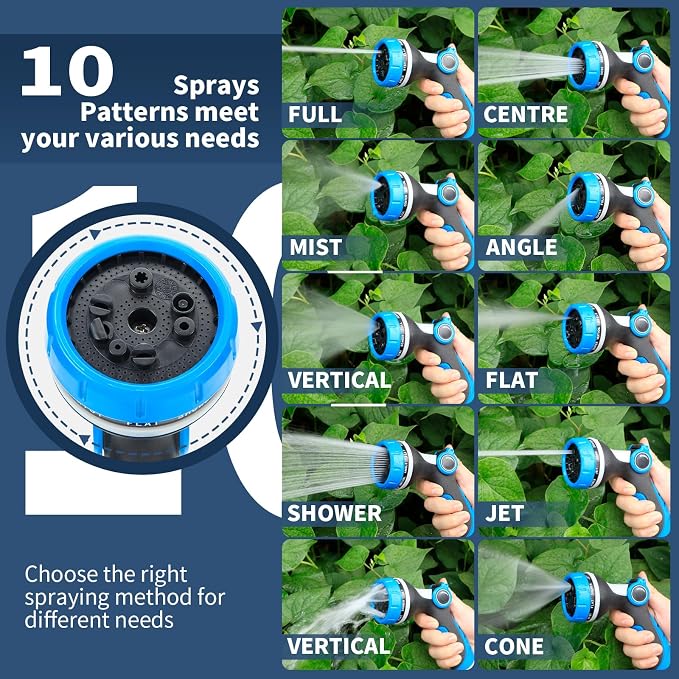 Garden Hose Nozzle with Adjustable 10 Spray Patterns, Thumb Control Ergonomic Hose Sprayer Nozzle, High Pressure Hose Nozzles for Lawn & Plant Watering,Washing Cars & Pet Bathing,Leak-Proof Design | Ergonomic Hose Sprayer Nozzle, High Pressure Hose Noz...