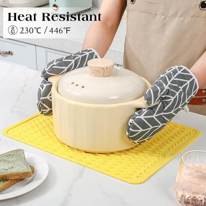 CAKETIME 2 Pack Multicolor Silicone Dish Drying Mat for Kitchen Counter Cooking Washable Placemats Coffee Station Accessories Under Sink Protector Stone Rack Trays Drain Appliance 15"x11.5" Yellow