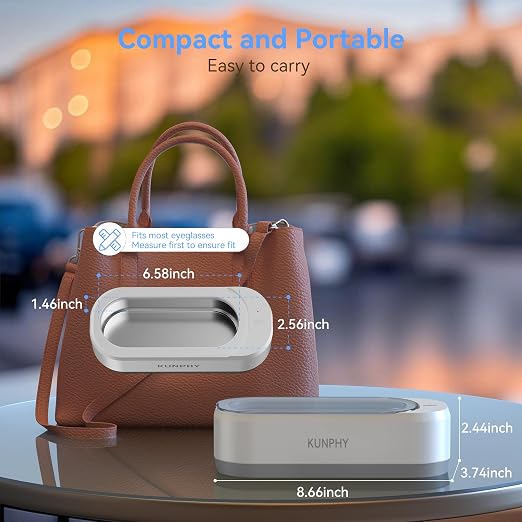 KUNPHY Jewelry Cleaner, 46KHZ, 12OZ Capacity, Ultrasonic Jewelry Cleaner with 50ml Solution, One-Touch Operation, Professional Ultrasonic Cleaner Idea for Silver, Gold Jewelry, Glasses, Rings, Diamond