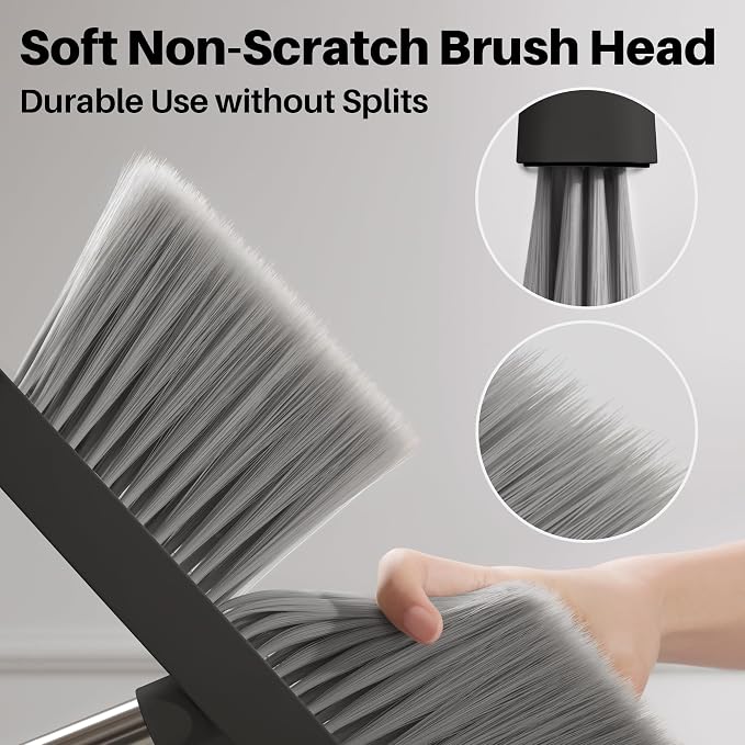 JOYMOOP Black and Red Broom and Dustpan Set, Upright Angle Design with Built-in Comb Teeth for Home, Office, Hard Floors
