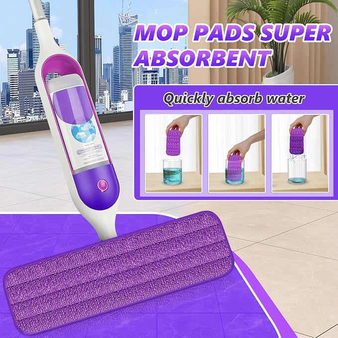 6 Pack Washable Microfiber Mop Pads for Swiffer PowerMop: PowerMop Refills | Hard Wood Floor Mop Pads Refills Reusable for 13 ''-15 '' Spray Mop,Multi-purpose Mopping, for Multi-Surface Floors Cleaning