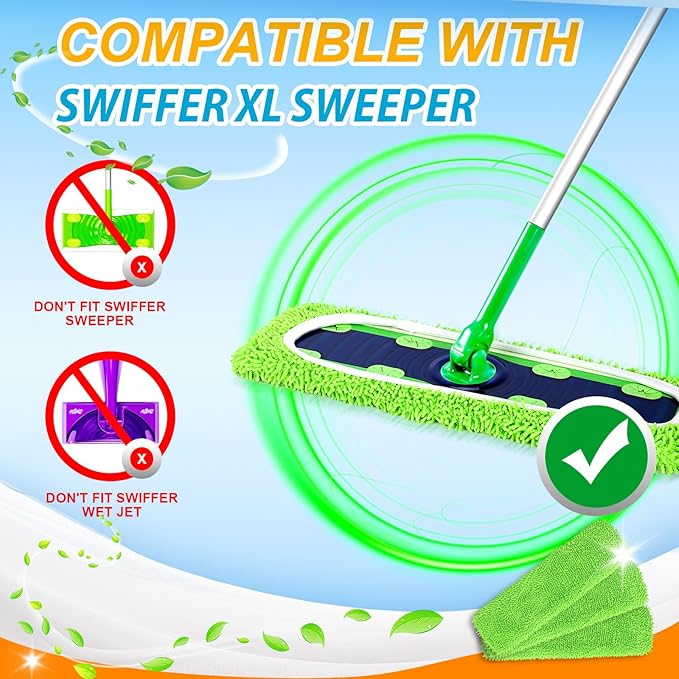4 Pack Reusable Microfiber Mop Pads Compatible with Swiffer XL Mop | XL Dry Sweeping Cloths & XL Wet Pads Refills for Swiffer, X-Large Heavy Duty Mop Pads for Floor Mopping and Sweeping (No Mop)