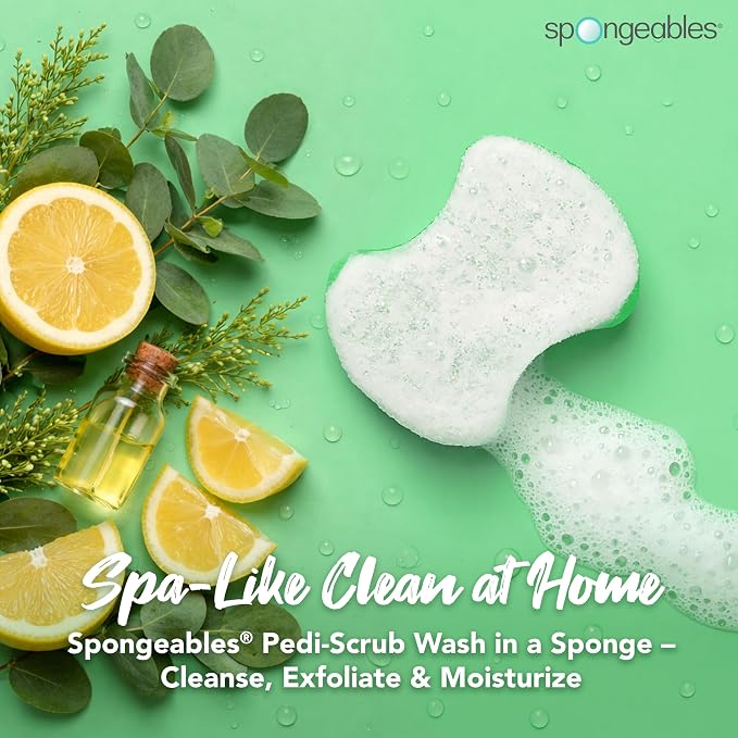 Spongeables Pedi Scrub Foot Exfoliating 5+ Wash Sponge, Citron Eucalyptus, 6 Count