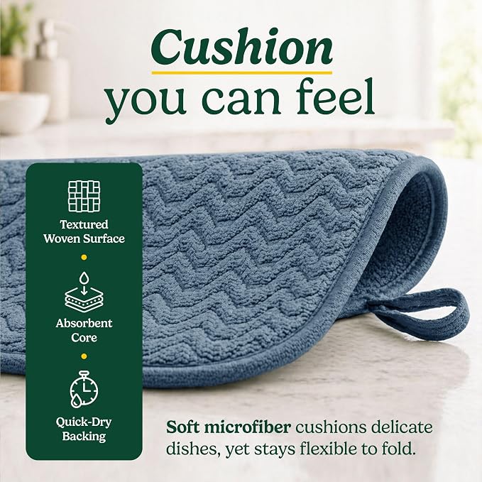 Cuisinart Dish Drying Mat for Kitchen Counter - 2-Pack XL 18x24 Ultra Absorbent Microfiber Dish Mat - Fast Drying, Machine Washable, Foldable Countertop Pad - Safe for Granite & Quartz