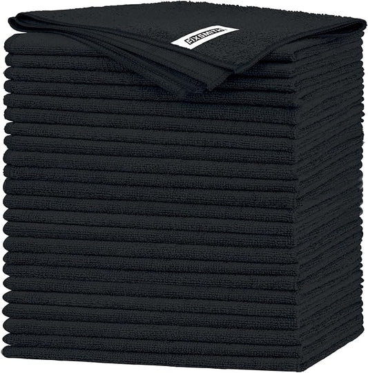 FIXSMITH Black Microfiber Cleaning Cloth -Pack of 24, Highly Absorbent Cleaning Rags, 16"X12" All Purpose Cleaning Towels for Housekeeping, Kitchen, Car, Lint Free and Reusable Microfiber Towels