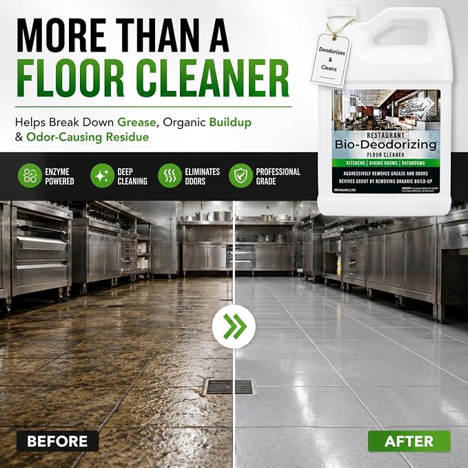 Restaurant Bio-Deodorizing Floor Cleaner - Heavy Duty Commercial Concentrated Enzyme Degreaser and Odor Eliminator for Mopping Tile, Laminate, Hardwood & More