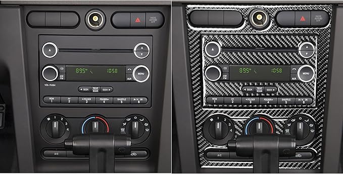 Real Carbon Fiber Trim for Ford Mustang GT Shelby Accessories | for 2005 2006 2007 2008 2009，Central Instrument Console Panel Cover Kit，Thick Overlay Sticker Decal，4PCs